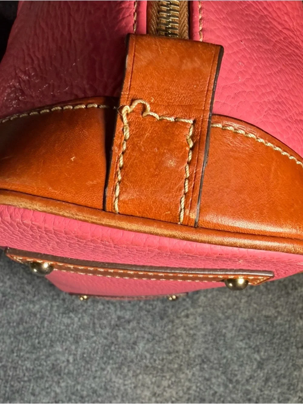 Dooney & Bourke Hot Pink Leather Satchel with Brown Trim - Picture 12 of 13